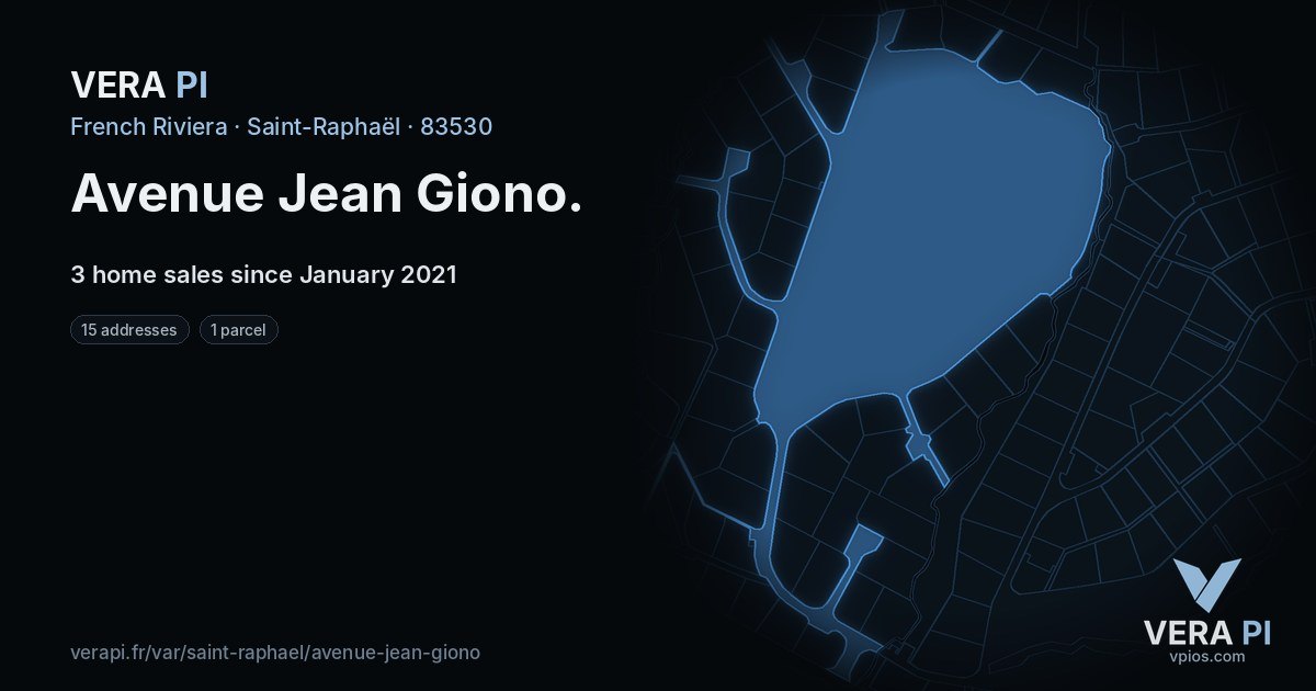 Avenue Jean Giono, Saint-Raphaël at night – every parcel coloured by the prices around it, the street's own parcels lit