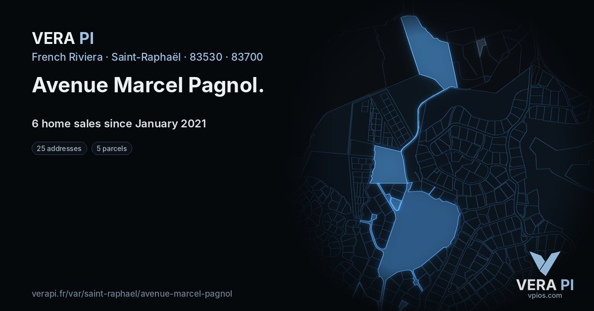 Avenue Marcel Pagnol, Saint-Raphaël at night – every parcel coloured by the prices around it, the street's own parcels lit