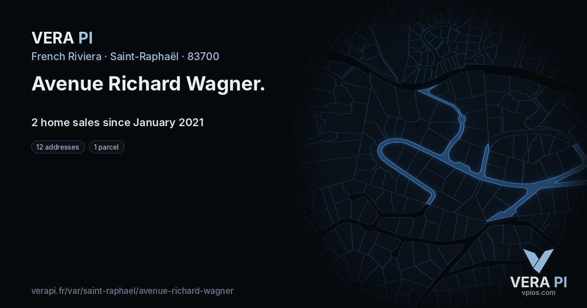 Avenue Richard Wagner, Saint-Raphaël at night – every parcel coloured by the prices around it, the street's own parcels lit