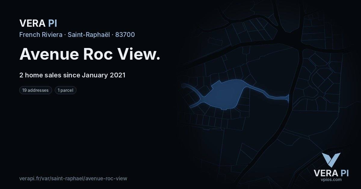 Avenue Roc View, Saint-Raphaël at night – every parcel coloured by the prices around it, the street's own parcels lit