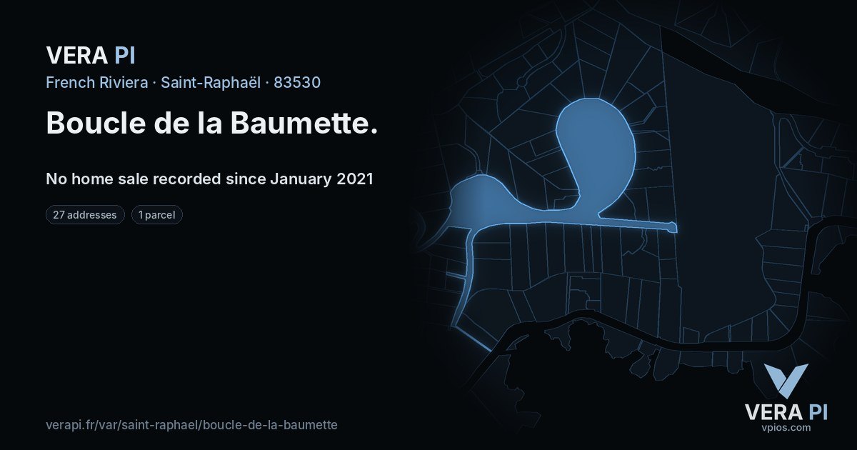 Boucle de la Baumette, Saint-Raphaël at night – every parcel coloured by the prices around it, the street's own parcels lit
