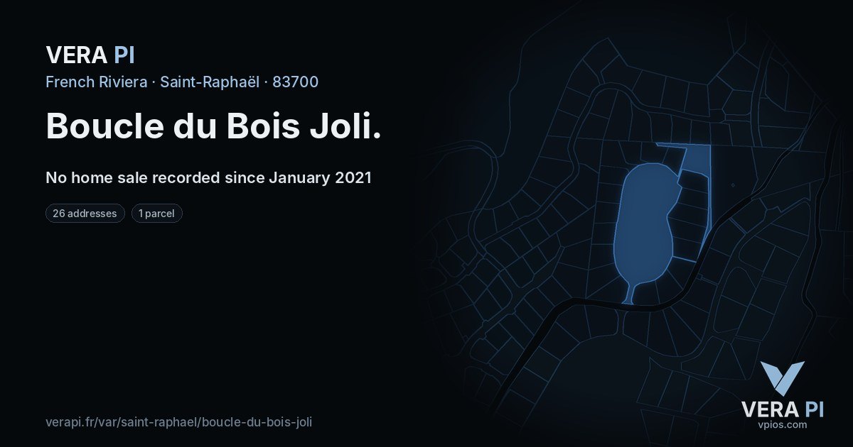 Boucle du Bois Joli, Saint-Raphaël at night – every parcel coloured by the prices around it, the street's own parcels lit