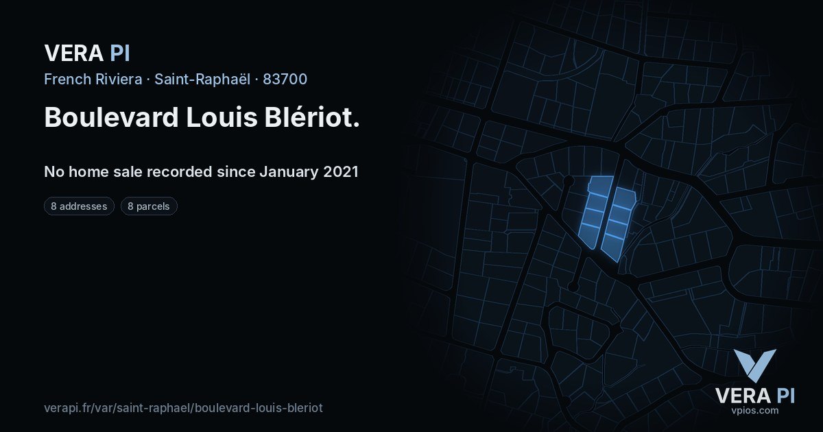 Boulevard Louis Blériot, Saint-Raphaël at night – every parcel coloured by the prices around it, the street's own parcels lit