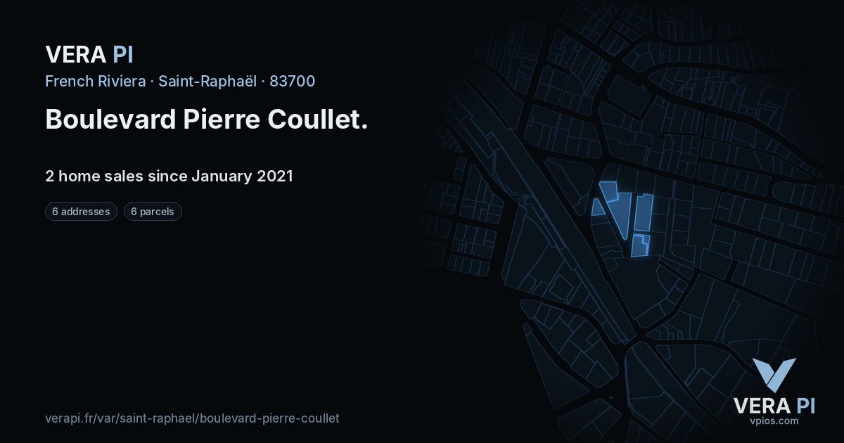Boulevard Pierre Coullet, Saint-Raphaël at night – every parcel coloured by the prices around it, the street's own parcels lit
