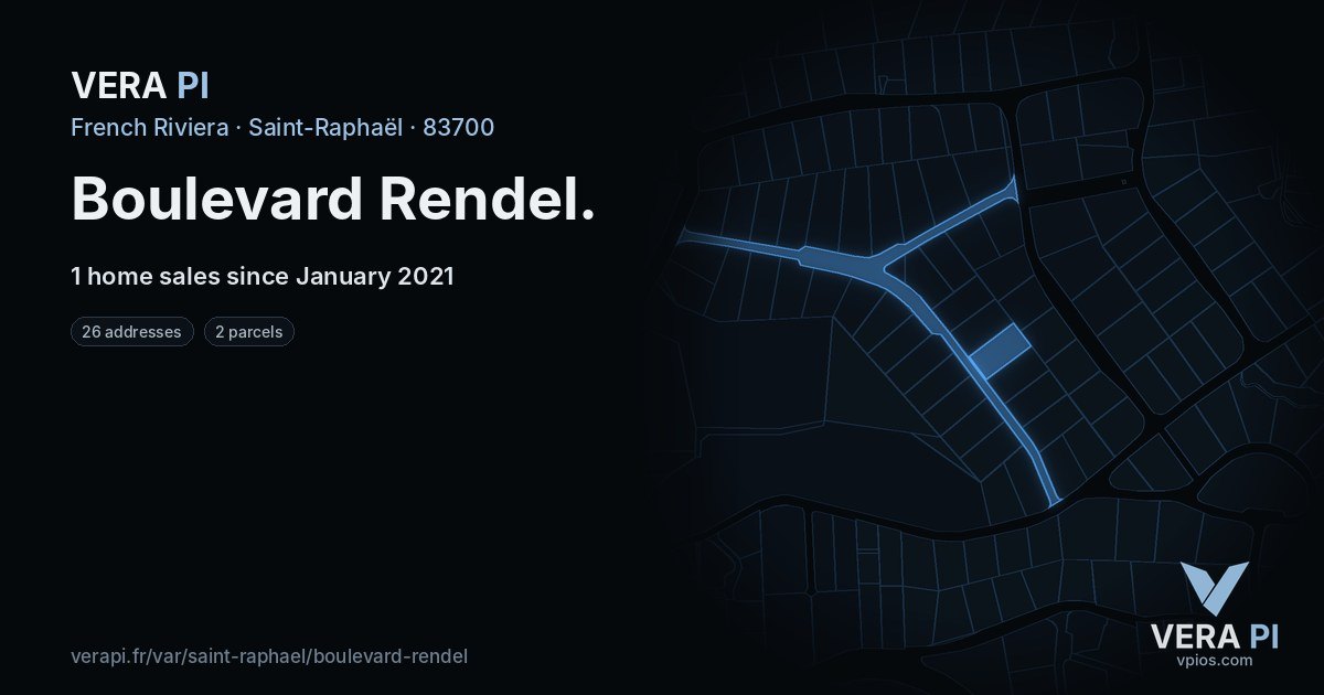 Boulevard Rendel, Saint-Raphaël at night – every parcel coloured by the prices around it, the street's own parcels lit