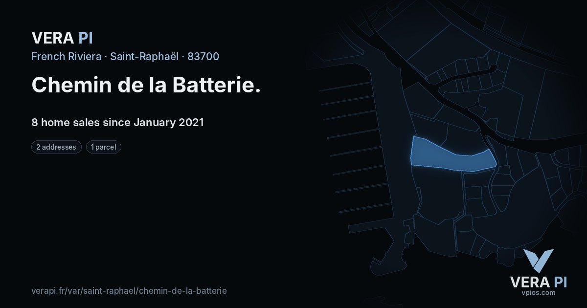 Chemin de la Batterie, Saint-Raphaël at night – every parcel coloured by the prices around it, the street's own parcels lit