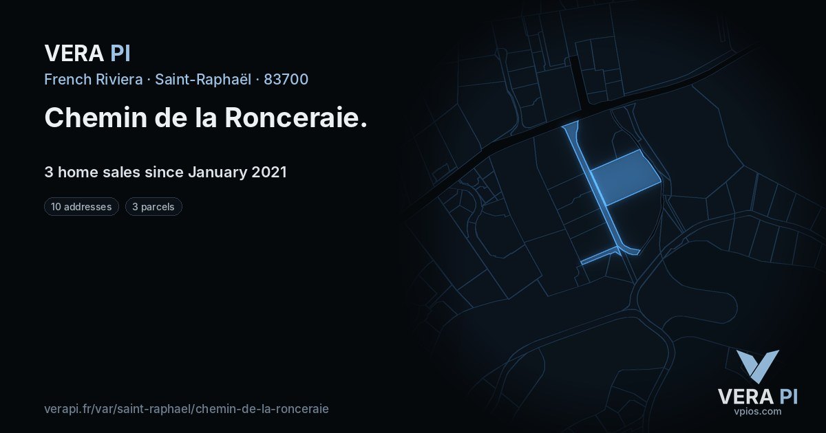Chemin de la Ronceraie, Saint-Raphaël at night – every parcel coloured by the prices around it, the street's own parcels lit