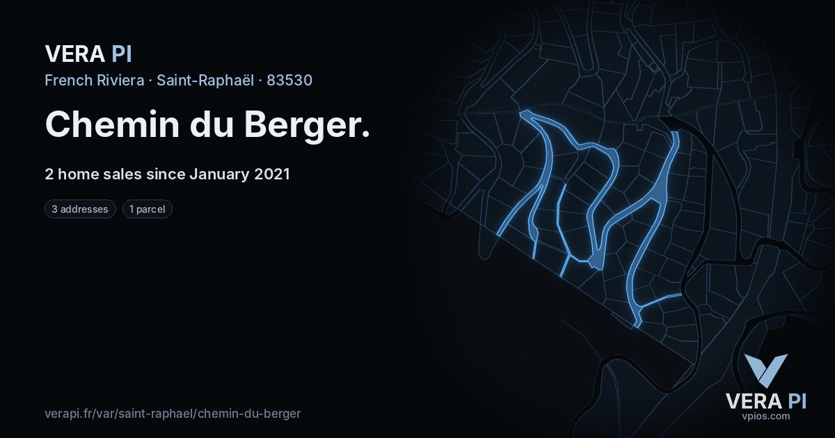 Chemin du Berger, Saint-Raphaël at night – every parcel coloured by the prices around it, the street's own parcels lit