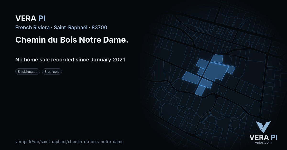 Chemin du Bois Notre Dame, Saint-Raphaël at night – every parcel coloured by the prices around it, the street's own parcels lit
