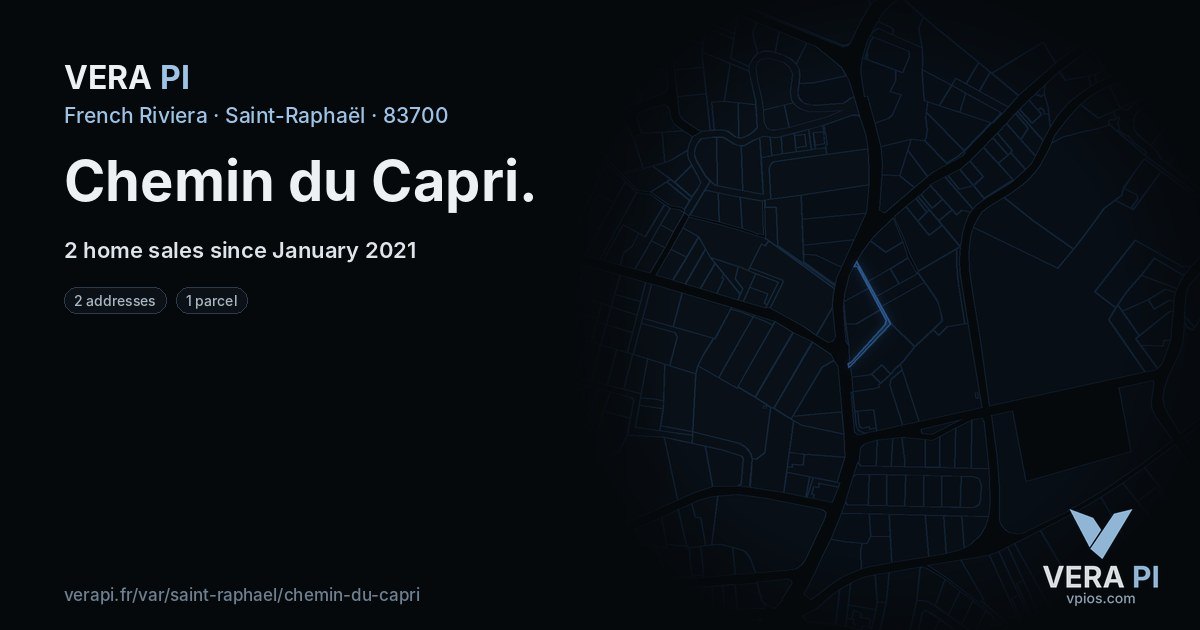 Chemin du Capri, Saint-Raphaël at night – every parcel coloured by the prices around it, the street's own parcels lit