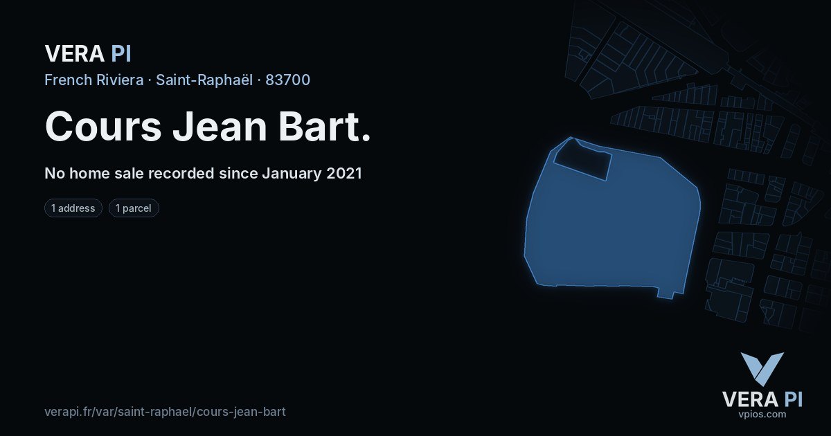 Cours Jean Bart, Saint-Raphaël at night – every parcel coloured by the prices around it, the street's own parcels lit