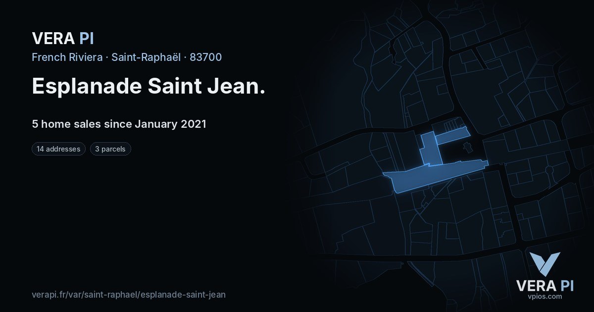 Esplanade Saint Jean, Saint-Raphaël at night – every parcel coloured by the prices around it, the street's own parcels lit