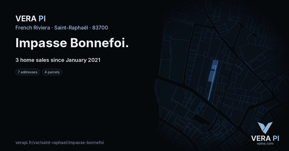 Impasse Bonnefoi, Saint-Raphaël at night – every parcel coloured by the prices around it, the street's own parcels lit