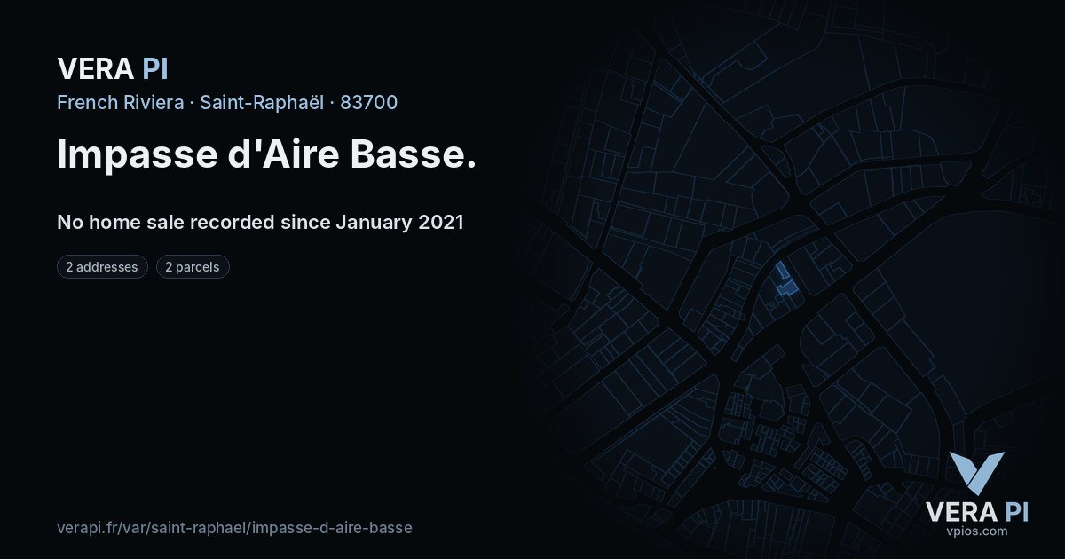 Impasse d'Aire Basse, Saint-Raphaël at night – every parcel coloured by the prices around it, the street's own parcels lit