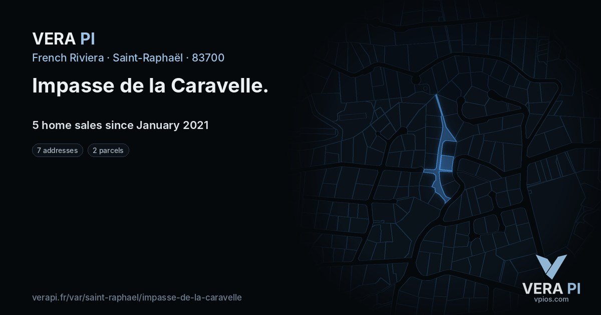 Impasse de la Caravelle, Saint-Raphaël at night – every parcel coloured by the prices around it, the street's own parcels lit