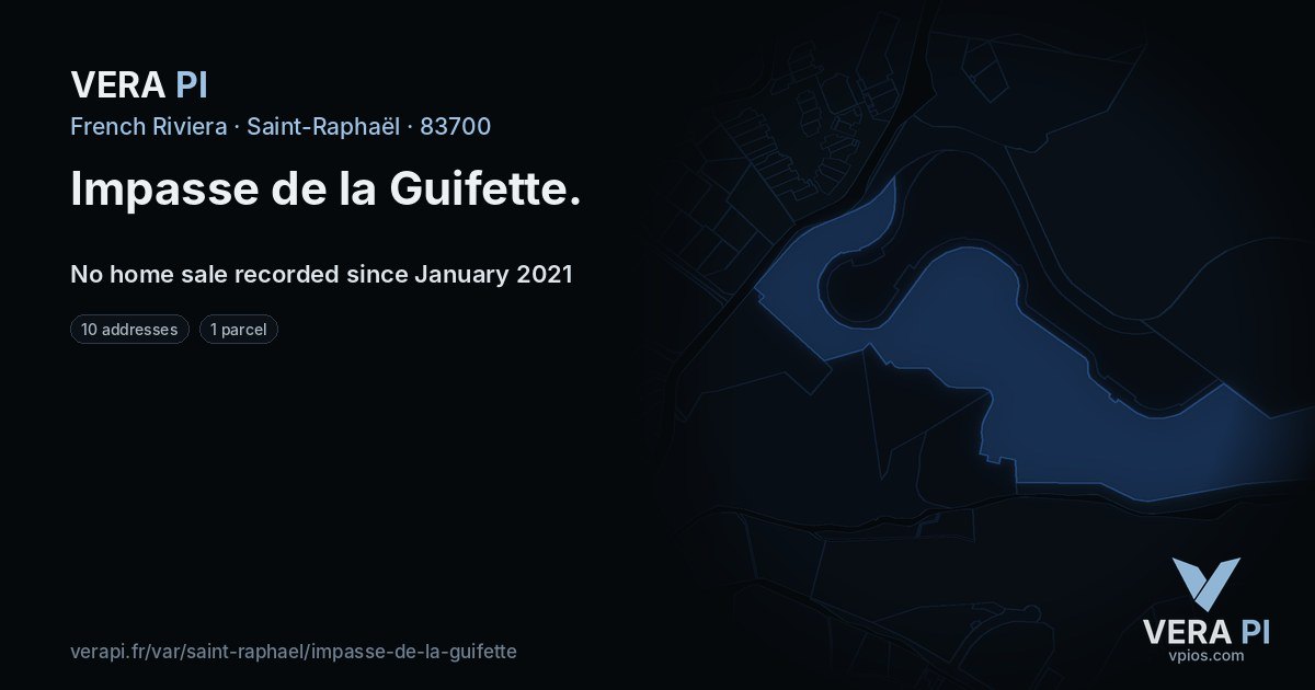 Impasse de la Guifette, Saint-Raphaël at night – every parcel coloured by the prices around it, the street's own parcels lit