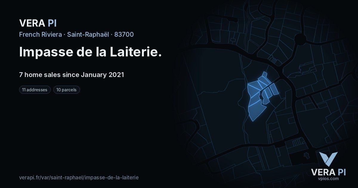 Impasse de la Laiterie, Saint-Raphaël at night – every parcel coloured by the prices around it, the street's own parcels lit