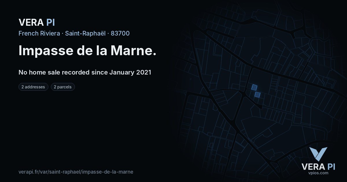 Impasse de la Marne, Saint-Raphaël at night – every parcel coloured by the prices around it, the street's own parcels lit