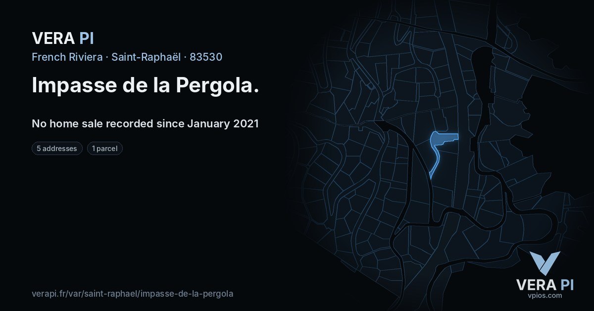 Impasse de la Pergola, Saint-Raphaël at night – every parcel coloured by the prices around it, the street's own parcels lit