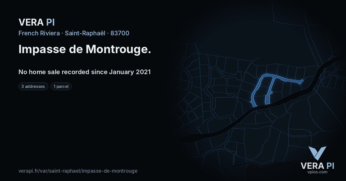 Impasse de Montrouge, Saint-Raphaël at night – every parcel coloured by the prices around it, the street's own parcels lit