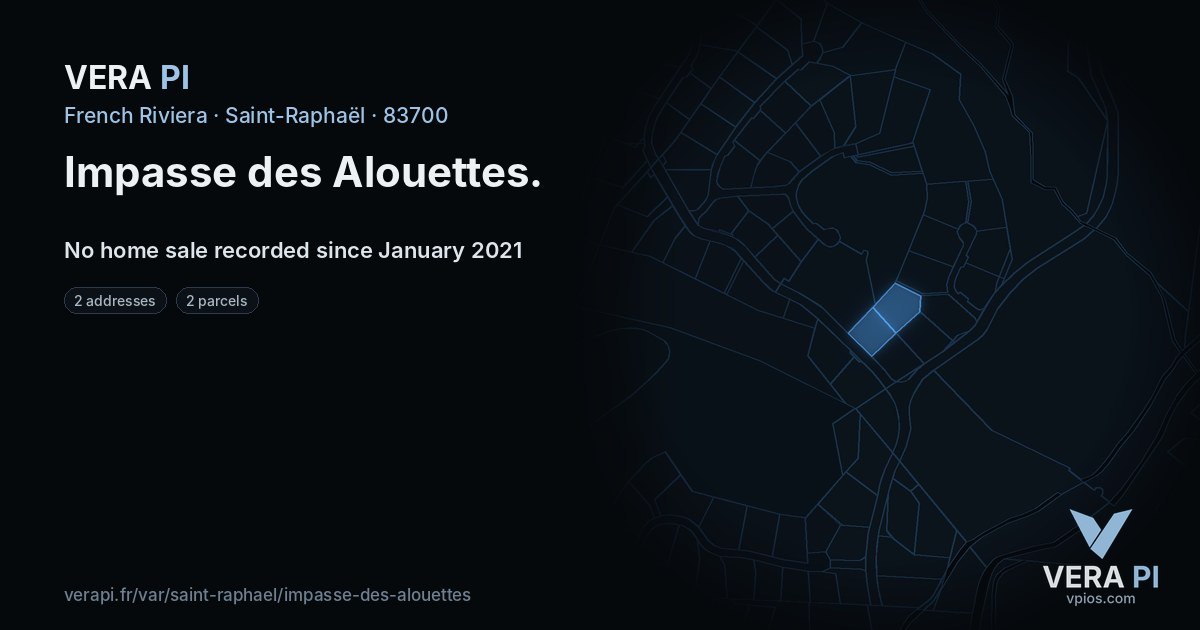 Impasse des Alouettes, Saint-Raphaël at night – every parcel coloured by the prices around it, the street's own parcels lit