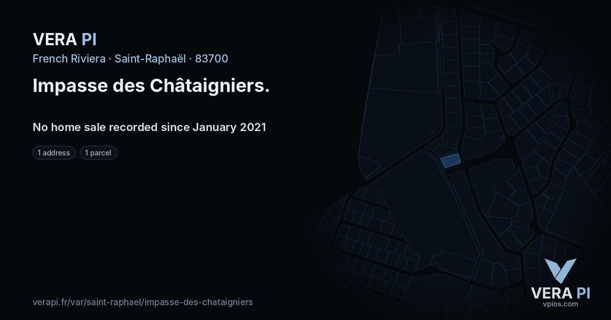 Impasse des Châtaigniers, Saint-Raphaël at night – every parcel coloured by the prices around it, the street's own parcels lit