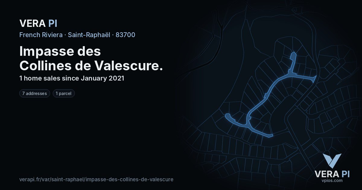 Impasse des Collines de Valescure, Saint-Raphaël at night – every parcel coloured by the prices around it, the street's own parcels lit