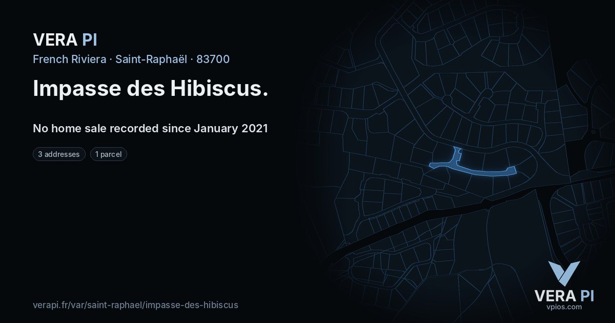Impasse des Hibiscus, Saint-Raphaël at night – every parcel coloured by the prices around it, the street's own parcels lit