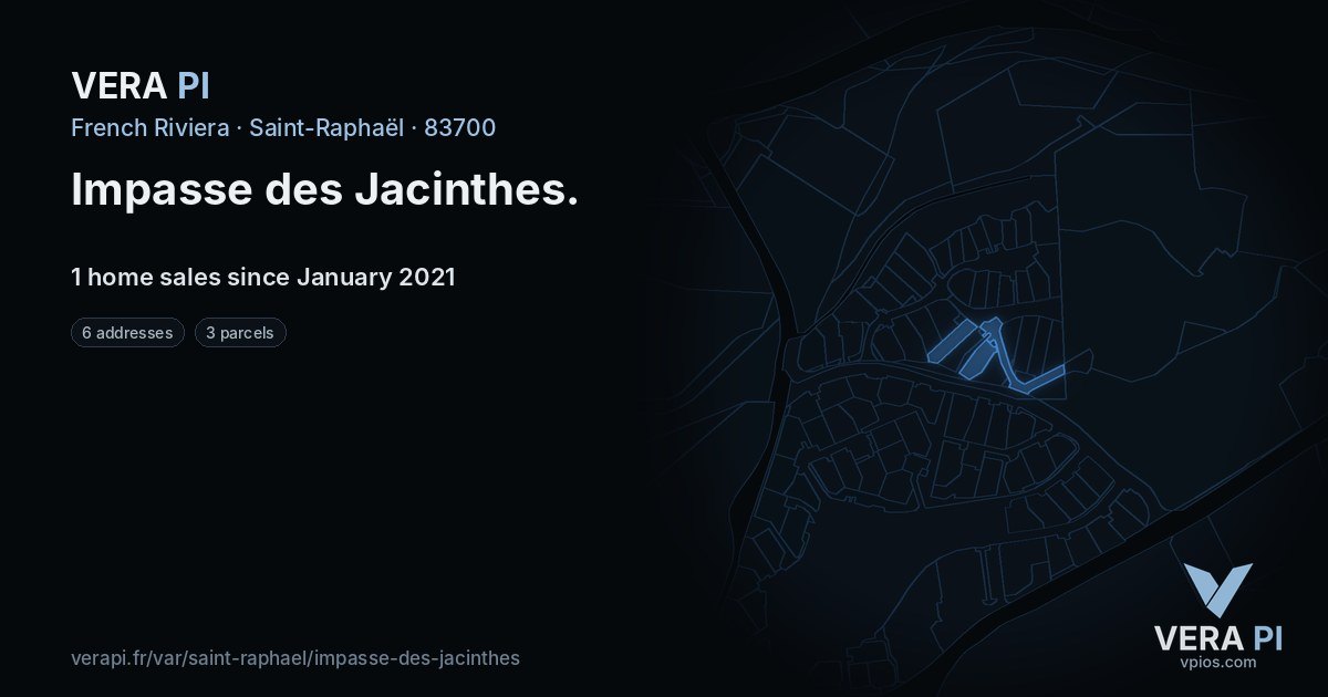Impasse des Jacinthes, Saint-Raphaël at night – every parcel coloured by the prices around it, the street's own parcels lit