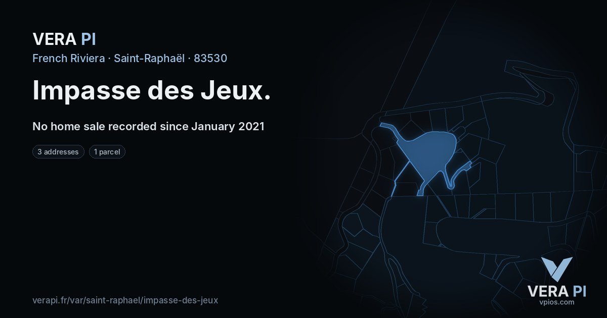Impasse des Jeux, Saint-Raphaël at night – every parcel coloured by the prices around it, the street's own parcels lit