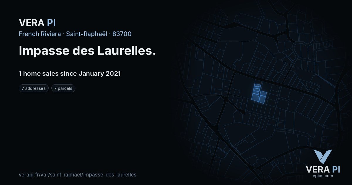 Impasse des Laurelles, Saint-Raphaël at night – every parcel coloured by the prices around it, the street's own parcels lit