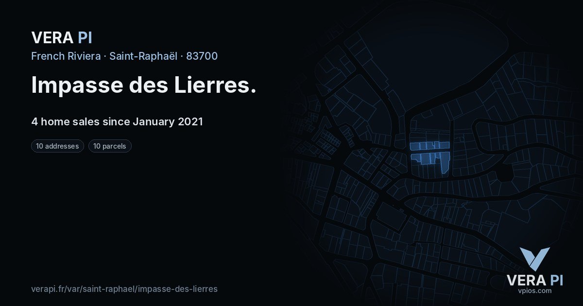 Impasse des Lierres, Saint-Raphaël at night – every parcel coloured by the prices around it, the street's own parcels lit