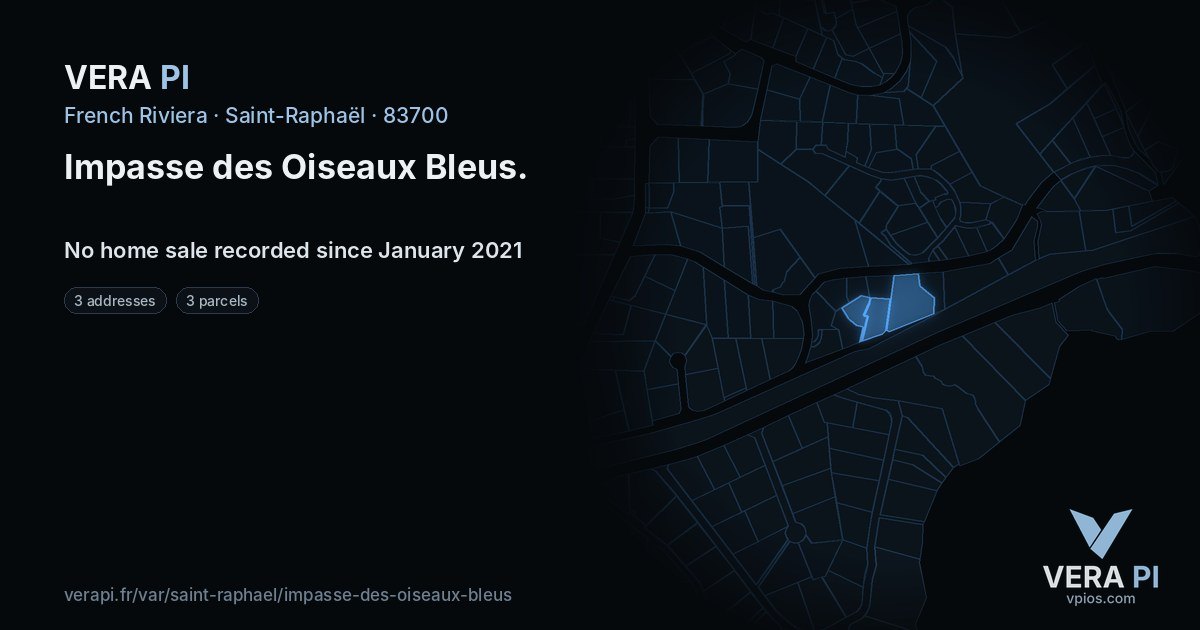 Impasse des Oiseaux Bleus, Saint-Raphaël at night – every parcel coloured by the prices around it, the street's own parcels lit