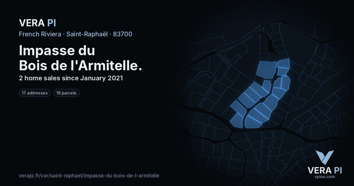 Impasse du Bois de l'Armitelle, Saint-Raphaël at night – every parcel coloured by the prices around it, the street's own parcels lit