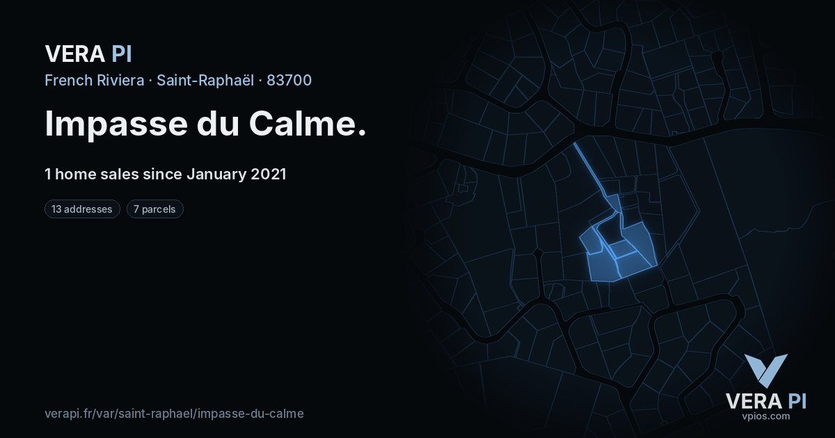 Impasse du Calme, Saint-Raphaël at night – every parcel coloured by the prices around it, the street's own parcels lit