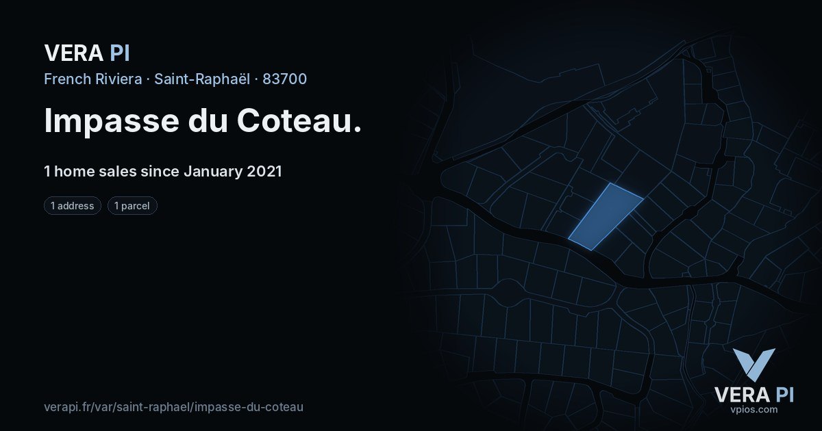 Impasse du Coteau, Saint-Raphaël at night – every parcel coloured by the prices around it, the street's own parcels lit