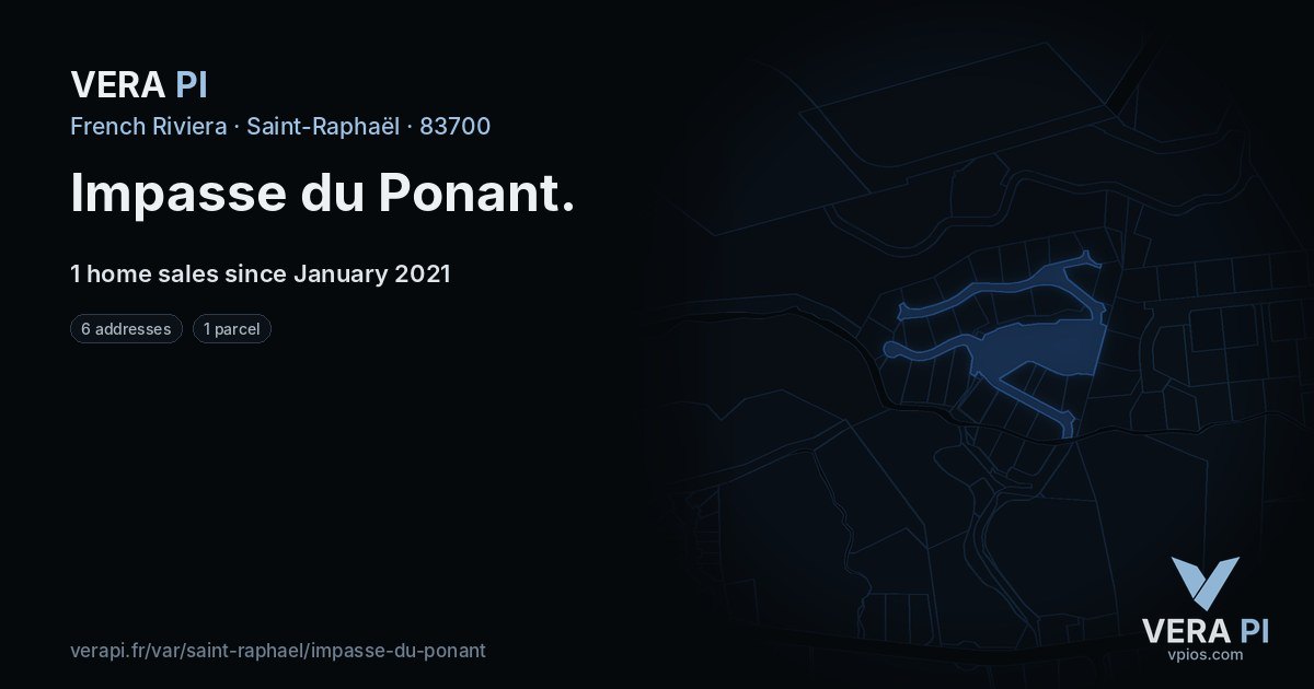 Impasse du Ponant, Saint-Raphaël at night – every parcel coloured by the prices around it, the street's own parcels lit