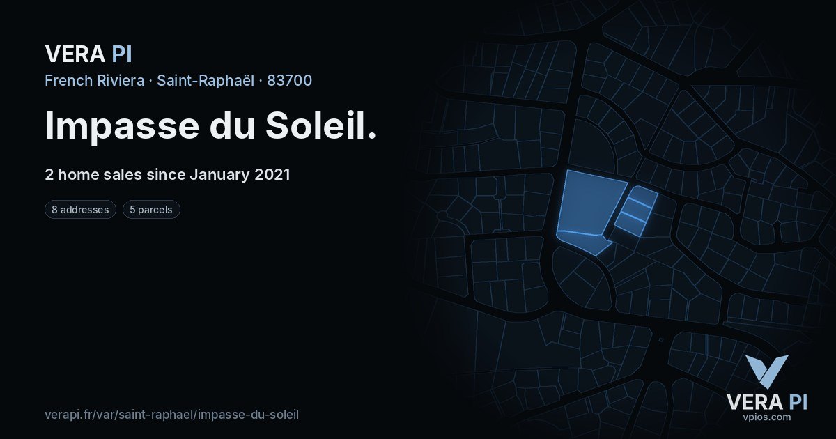 Impasse du Soleil, Saint-Raphaël at night – every parcel coloured by the prices around it, the street's own parcels lit