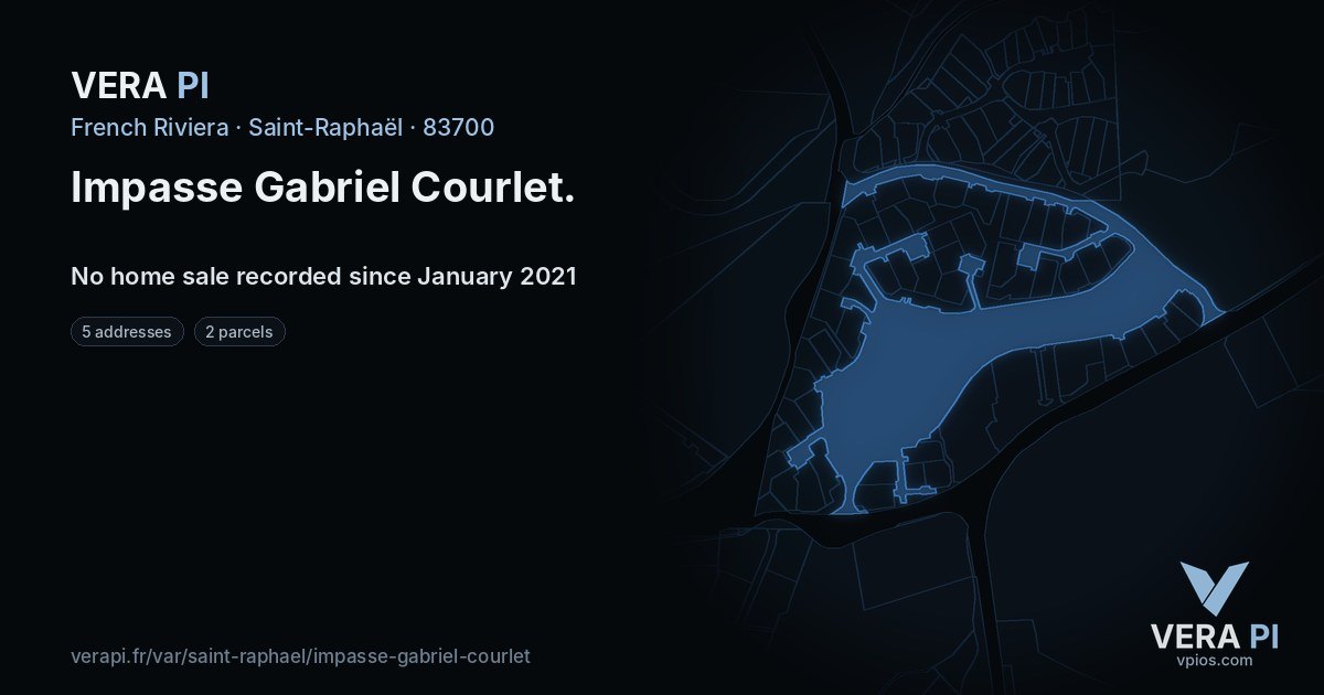 Impasse Gabriel Courlet, Saint-Raphaël at night – every parcel coloured by the prices around it, the street's own parcels lit