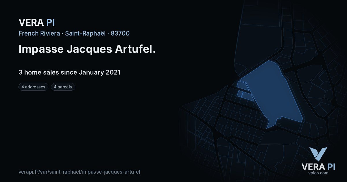 Impasse Jacques Artufel, Saint-Raphaël at night – every parcel coloured by the prices around it, the street's own parcels lit
