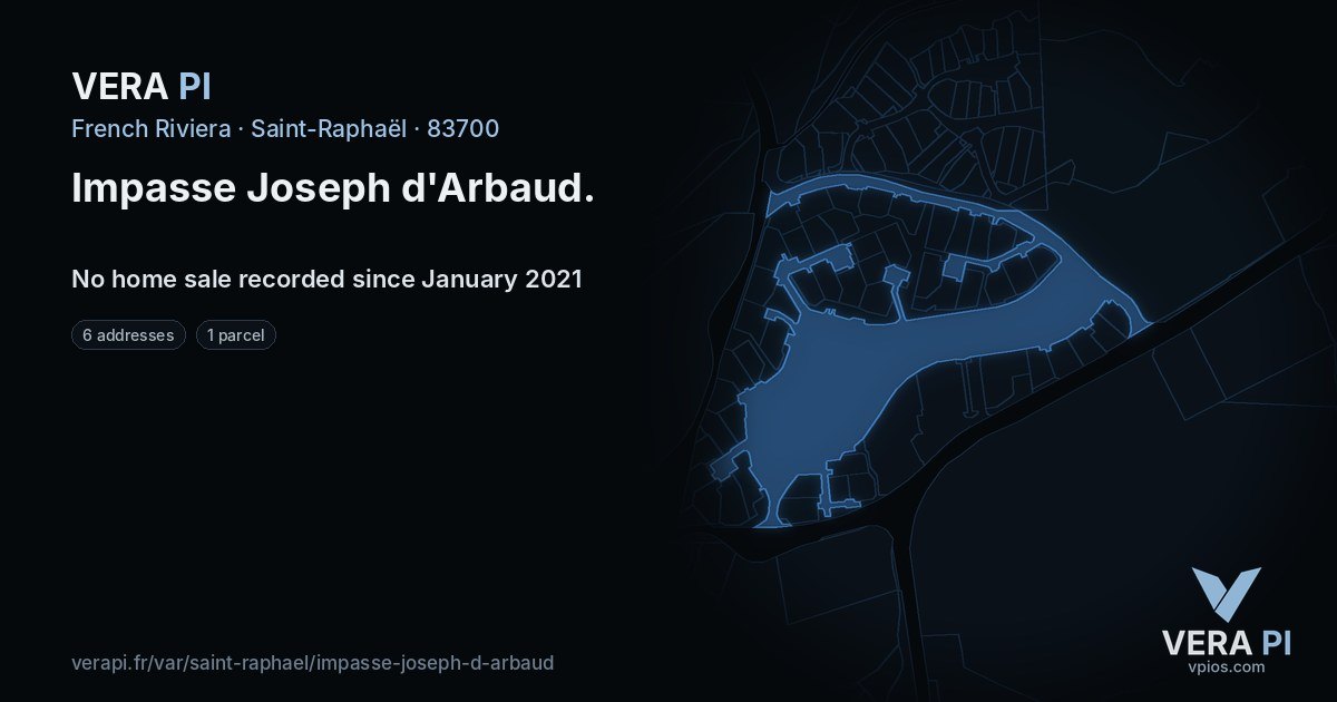Impasse Joseph d'Arbaud, Saint-Raphaël at night – every parcel coloured by the prices around it, the street's own parcels lit