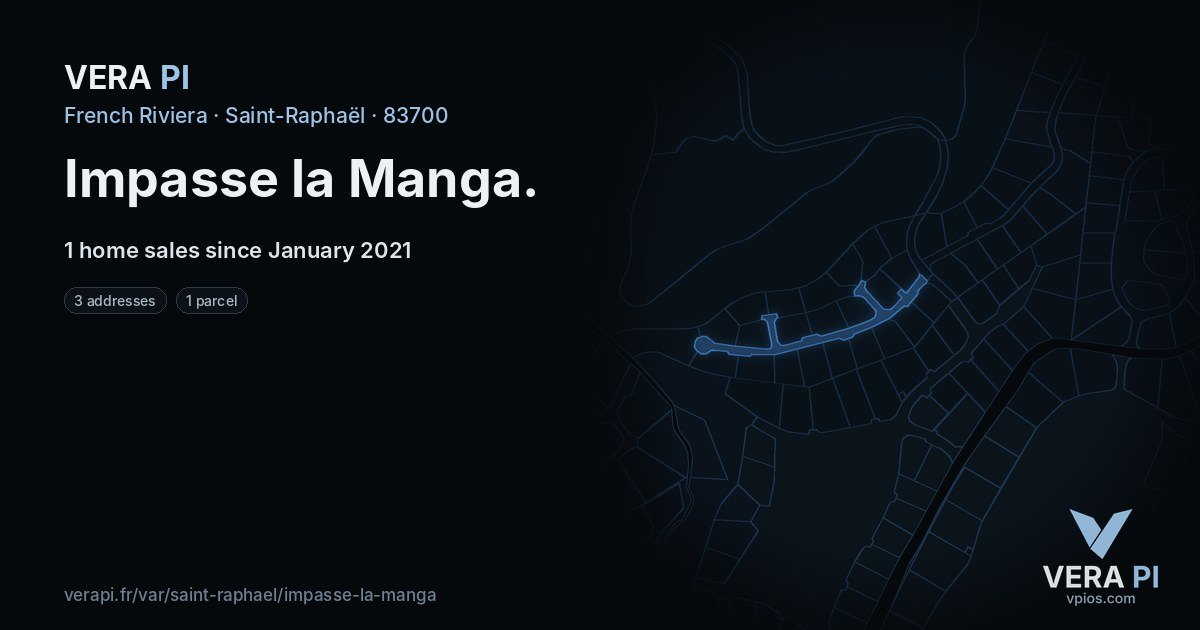 Impasse la Manga, Saint-Raphaël at night – every parcel coloured by the prices around it, the street's own parcels lit