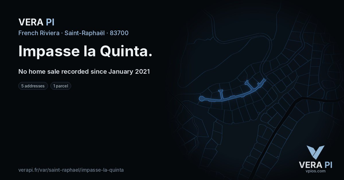 Impasse la Quinta, Saint-Raphaël at night – every parcel coloured by the prices around it, the street's own parcels lit