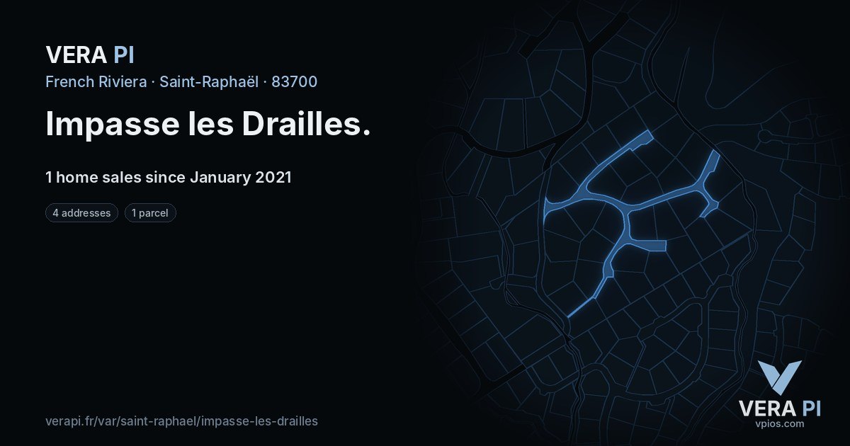 Impasse les Drailles, Saint-Raphaël at night – every parcel coloured by the prices around it, the street's own parcels lit