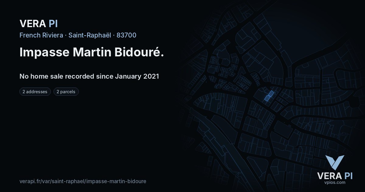 Impasse Martin Bidouré, Saint-Raphaël at night – every parcel coloured by the prices around it, the street's own parcels lit