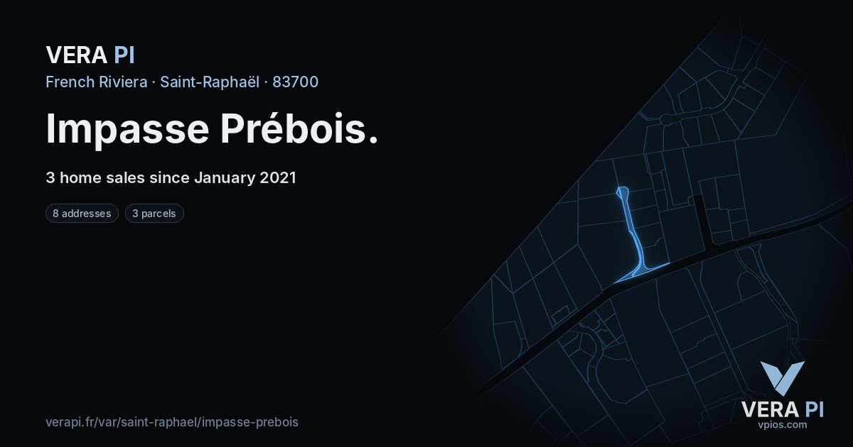 Impasse Prébois, Saint-Raphaël at night – every parcel coloured by the prices around it, the street's own parcels lit