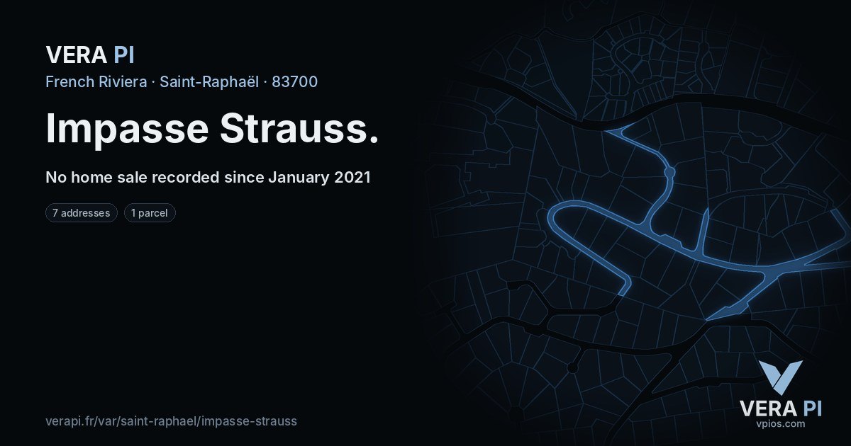 Impasse Strauss, Saint-Raphaël at night – every parcel coloured by the prices around it, the street's own parcels lit