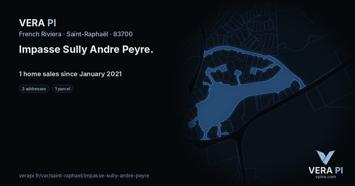 Impasse Sully Andre Peyre, Saint-Raphaël at night – every parcel coloured by the prices around it, the street's own parcels lit