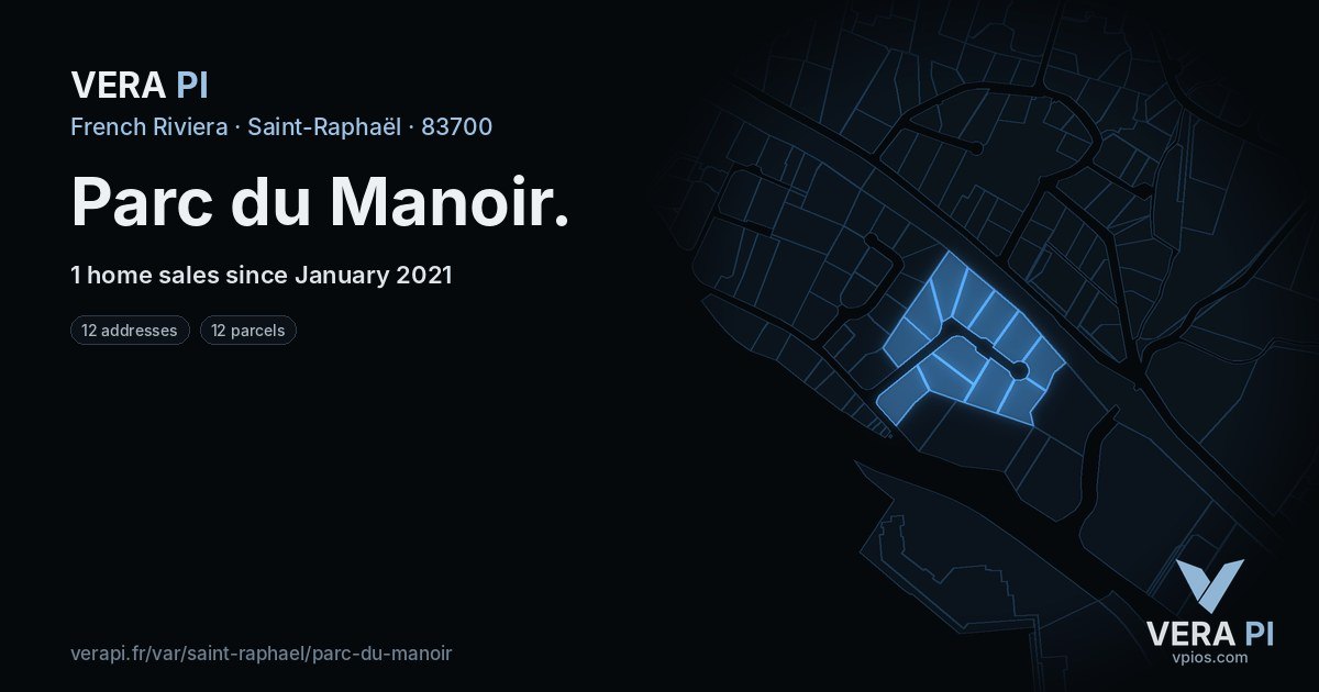 Parc du Manoir, Saint-Raphaël at night – every parcel coloured by the prices around it, the street's own parcels lit