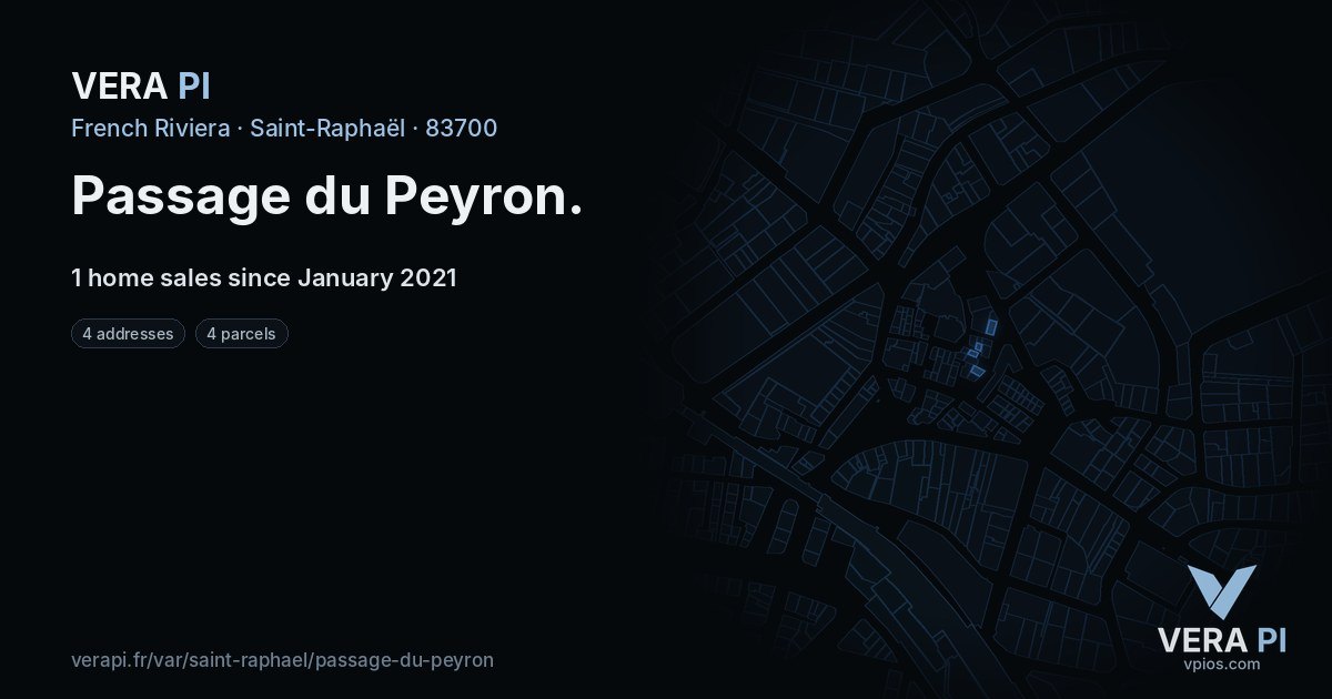 Passage du Peyron, Saint-Raphaël at night – every parcel coloured by the prices around it, the street's own parcels lit